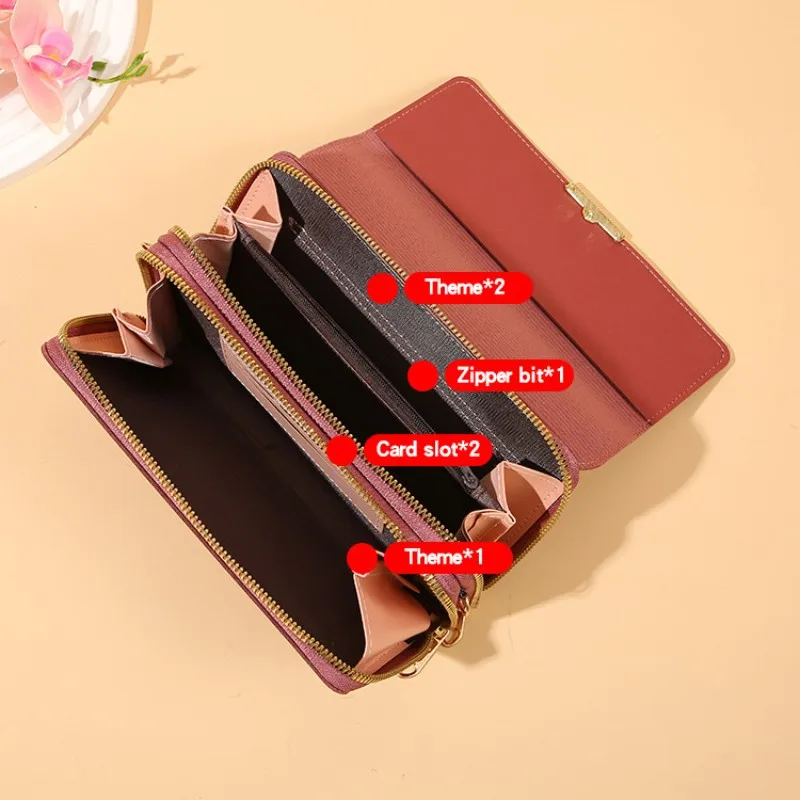 New Women Long Wallet Money Clutch Handbag Korean Large Capacity Multifunctional Shoulder Bag Hand Bag Zipper Purse Mobile Bag