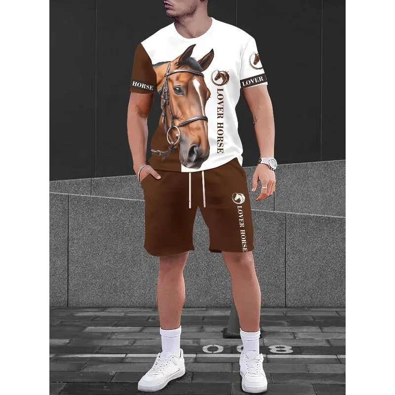 Summer 2025 3D Printed Casual Sports Set Breathable Outdoor Men's T-shirt Shorts Polyester Fiber Two Piece Set