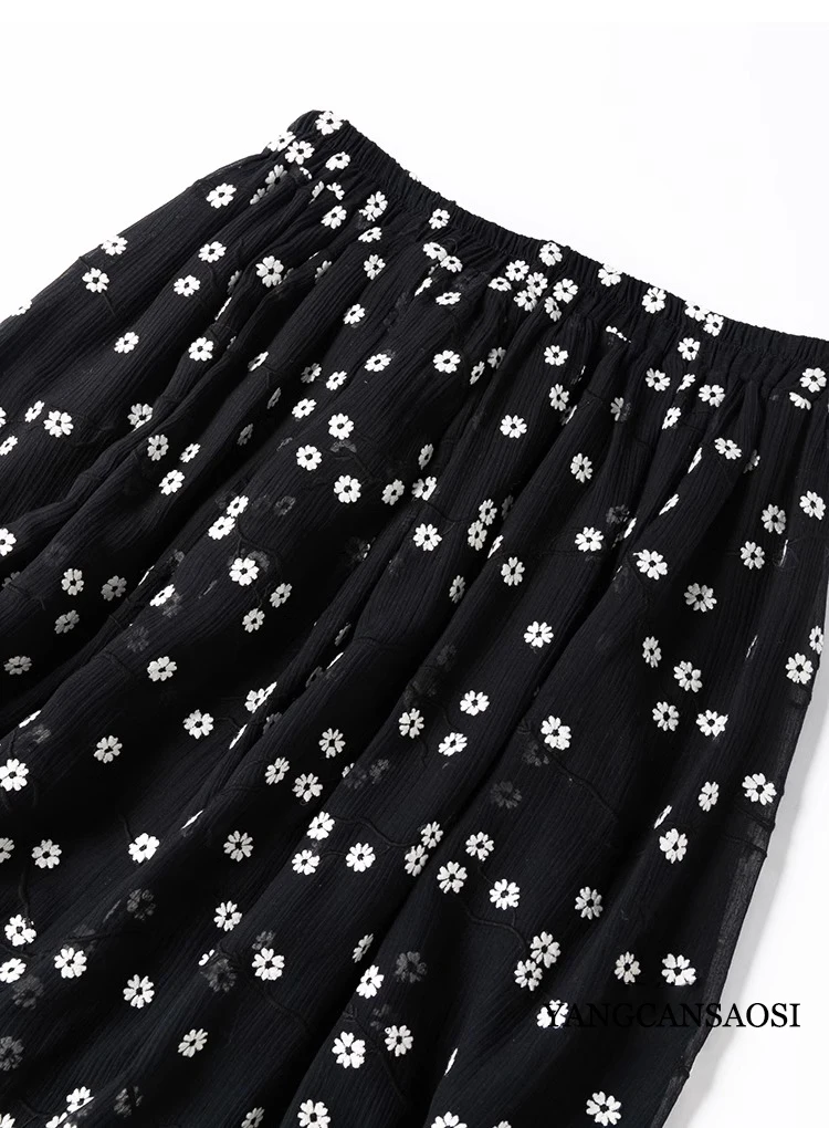 2024 Women's Fashion New Heavy Industry Embroidery 50%Natural Mulberry Silk 50%Cotton Large Hem Elastic Waist Double Layer Skirt