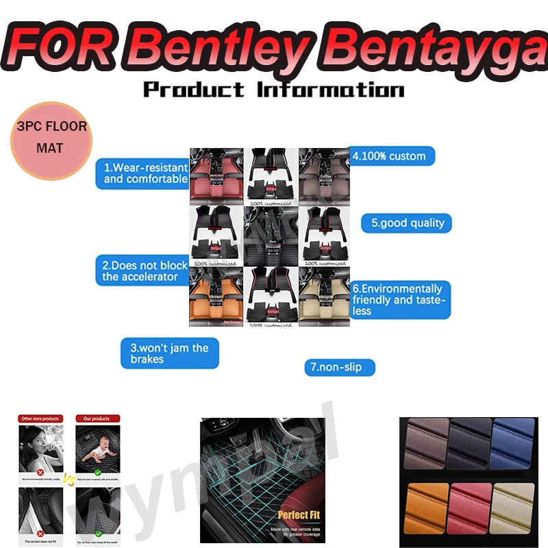 

LUXURY Car Floor Mats For Bentley Bentayga Four Seats 2016 2017 Custom Auto Foot Pads Automobile Carpet Cover Interior