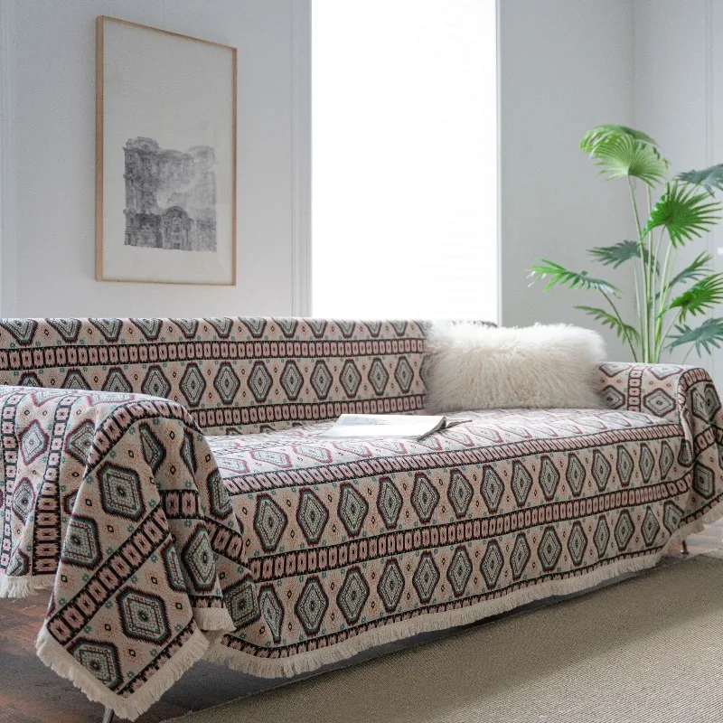 New Vintage Thick Sofa Towel Geometric Jacquard Sofa Cover Pet-Friendly Anti-Scratch Couch Slipcover for Livingroom Decoration
