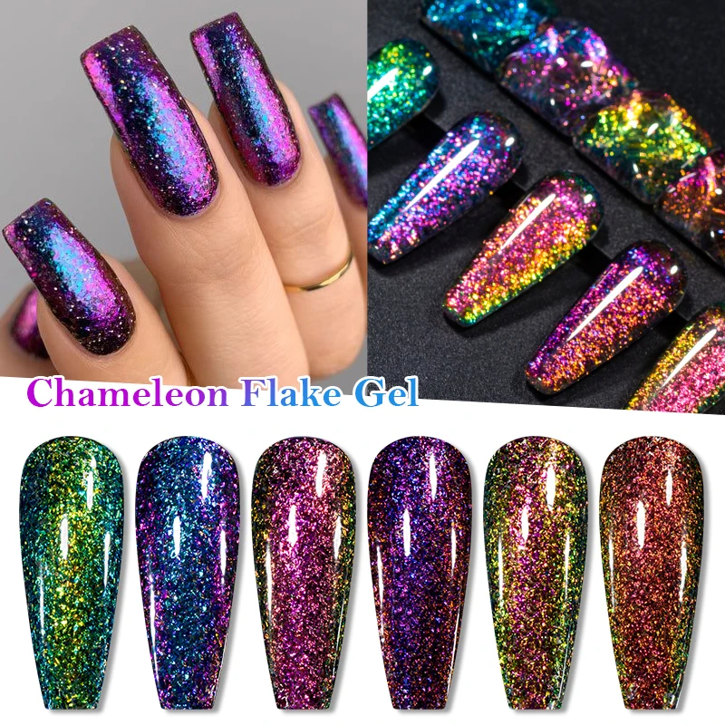 7ml Chameleon Flake Gel Nail Polish Aurora Glitter Nail Gel Kit Semi Permanent Varnish Hybrid Soak Off UV Gel For Manicure DIY