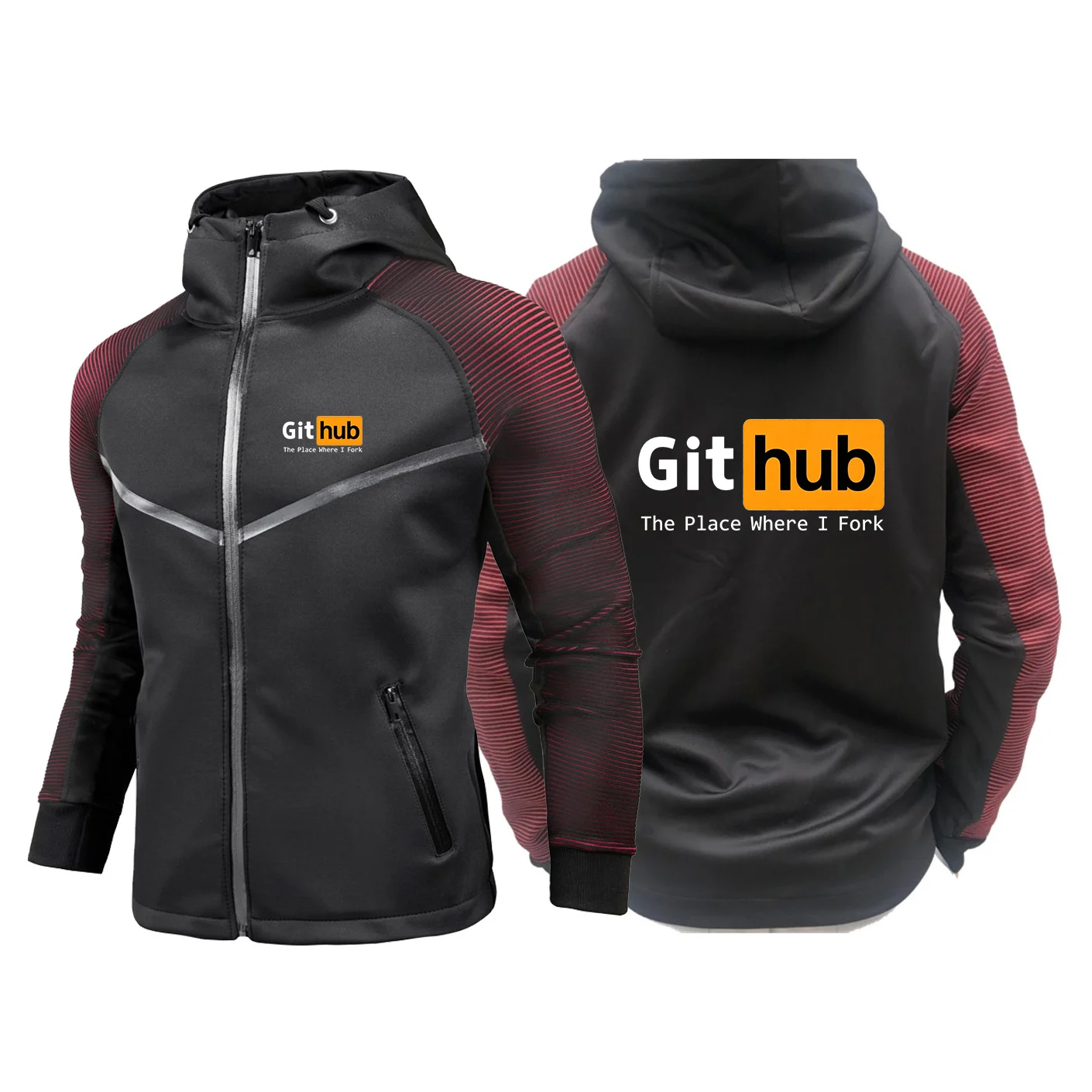 Github The Place Where I Fork Logo Print 2026 Spring And Autumn Men's wrinkle-resistant and wear-resistant racing suit Jacket