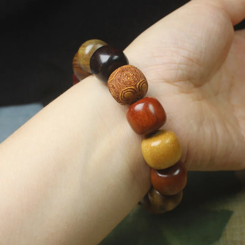 Wooden Beaded Bracelet Old-Styled Bead Bracelet Duobao Ebony Six Words Bracelet National Style Crafts Buddha Beads Rosary