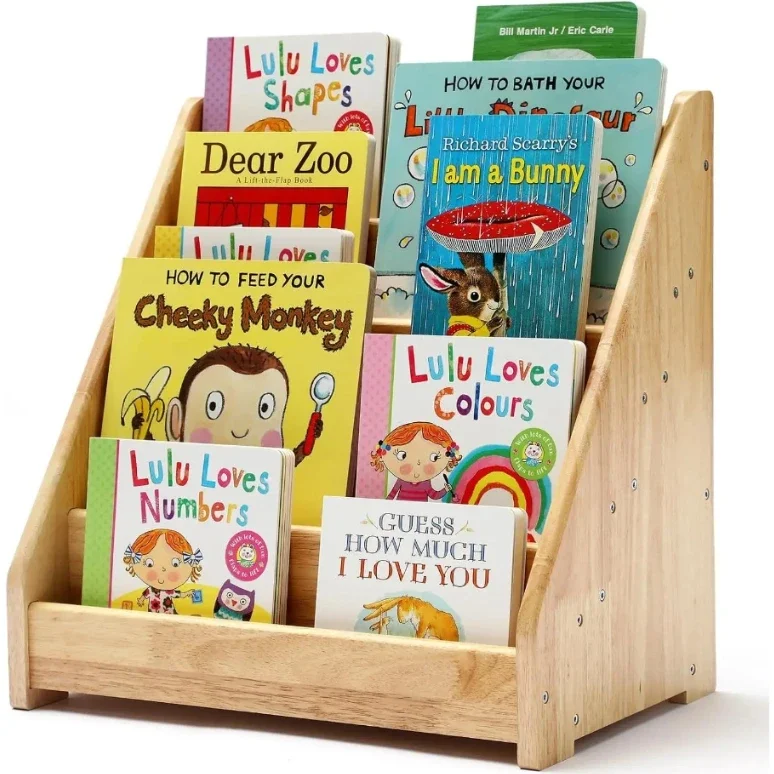 Bookshelf for Toddler 1-5 Years, Kids Wooden 5-Tier Front Facing Book Display Shelf with Chalkboard for Bedroom,Playr