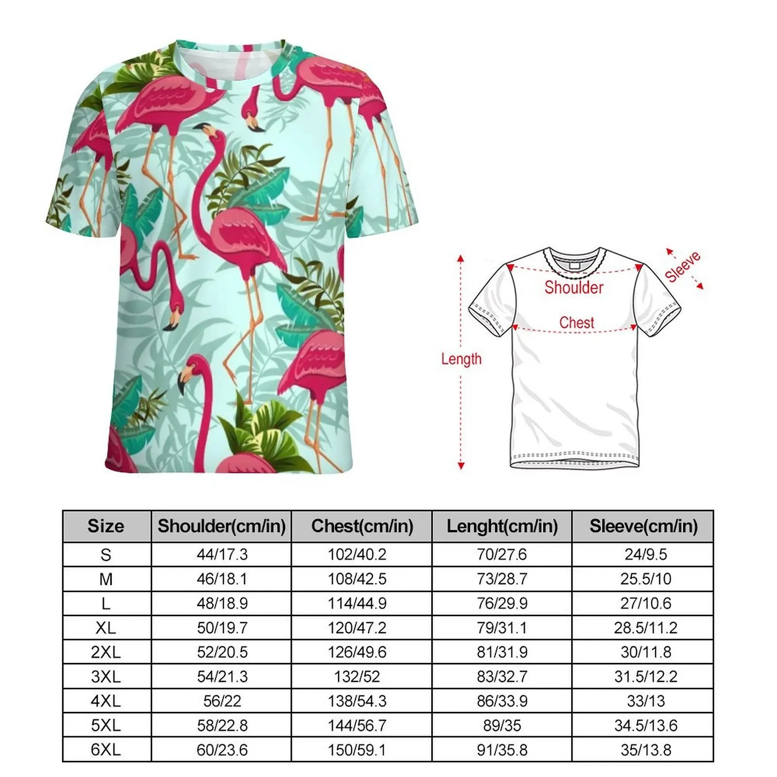Pink Flamingo T Shirt For Men Exotic Birds Print Graphic O Neck T Shirts Summer Vintage Tops Short-Sleeve Casual Plus Size Tees