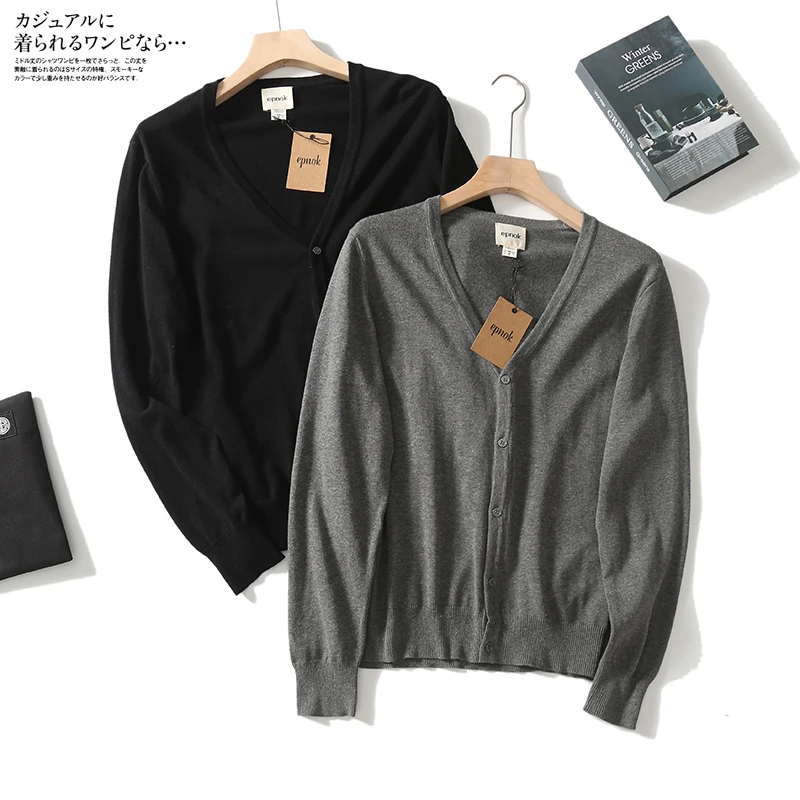 

Модный однотонный трикотажный джемпер с V-образным вырезом для мужчин, легкая верхняя одежда, универсальный, весенняя новинка, повседневный, с длинным рукавом