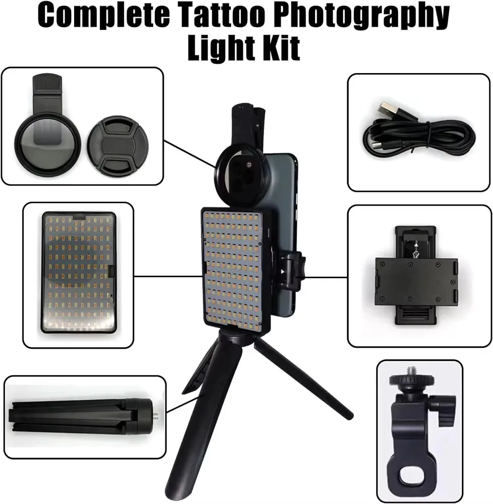 Tattoo Work Light Kit with Polarized LED Fill Light and Tattoo Polarized Glasses Reduce Reflected Light for Tattoo Photography