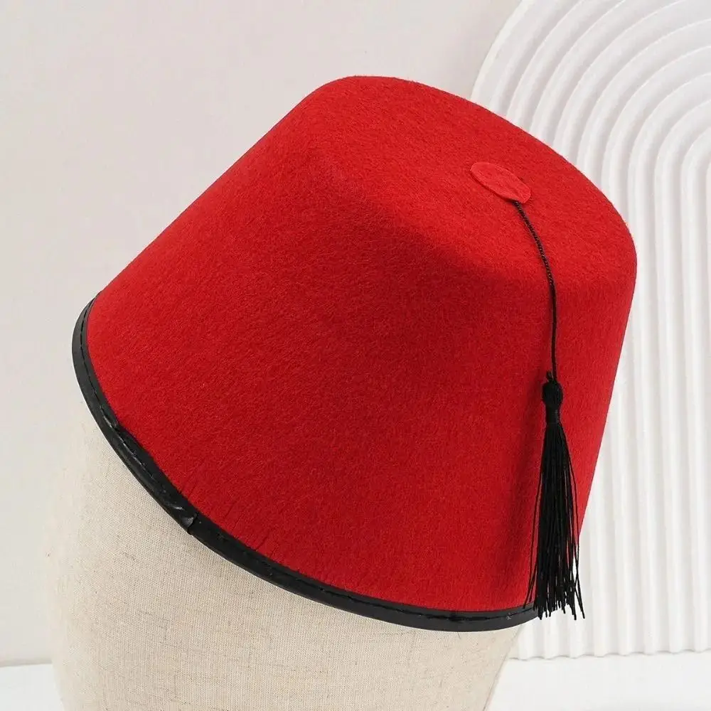 Traditional Felt Fez Cap Breathable Red Color Moroccan Hat Round Tarboosh Fez Hat Universal