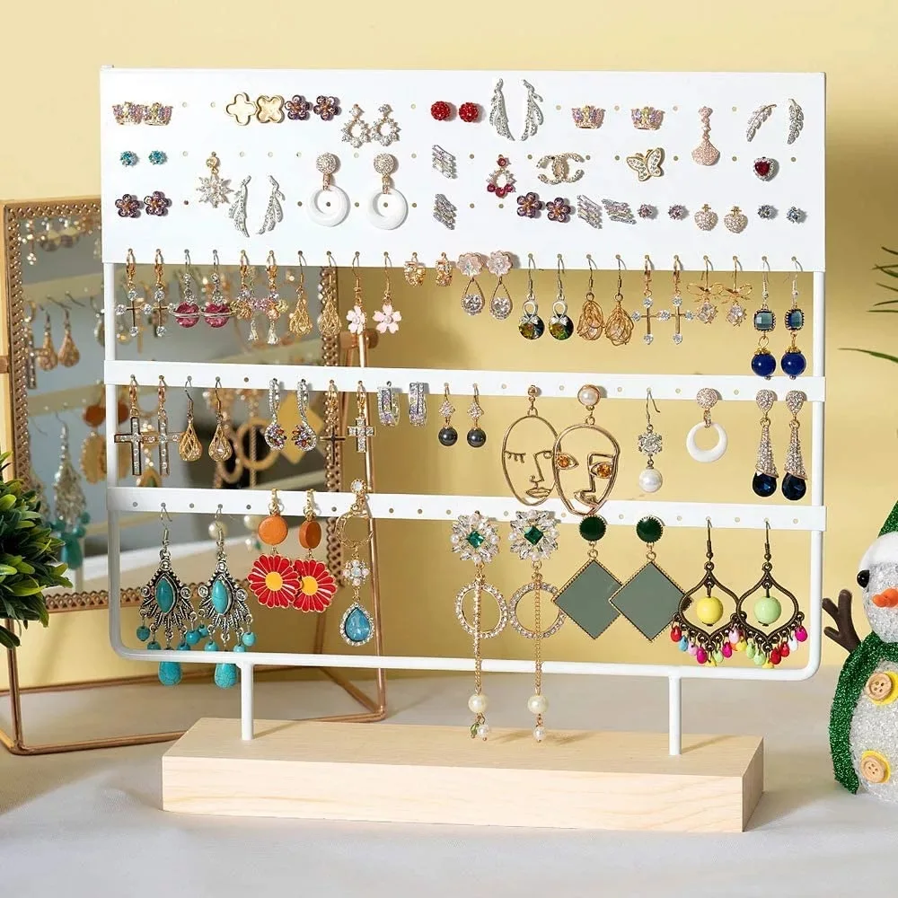 

3 Tiers Earring Holder Jewelry Display Organizer Pendants Bracelets Jewelry Holder With Wooden Base Earrings Storage Rack
