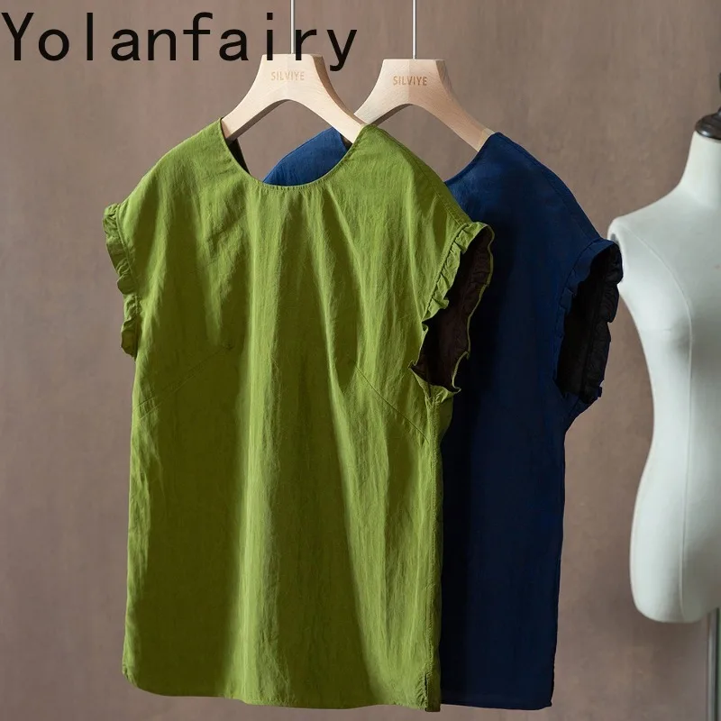 YOLANFAIRY New Summer Tee Shirt Women Reversible Wear 100% Mulberry Silk T Shirts Woman Xiangyunsha Elegant Short Sleeve Tee Top