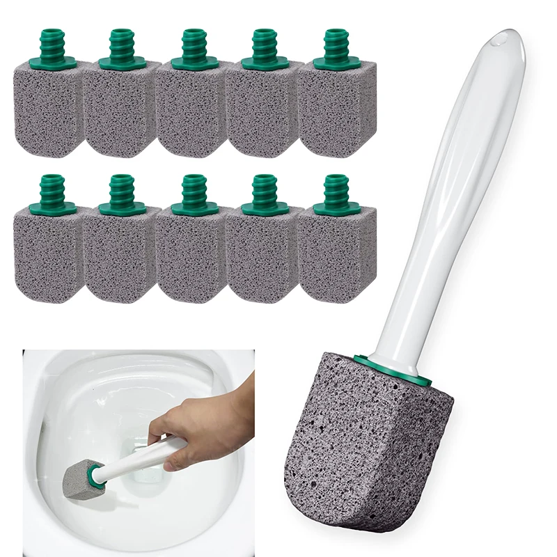 Long/Short Handle Pumice Stone Toilet Cleaner With 10Pcs Brush Heads For Pool Bathtubs Kitchen Sink Cleaning Brush