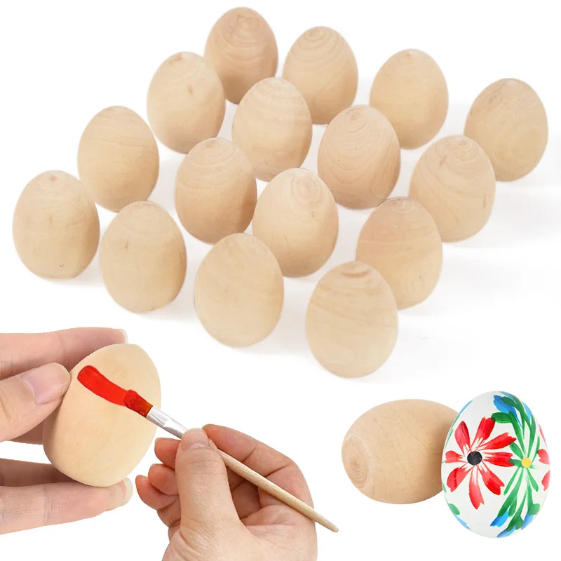 5 Stücke Ostern Holzeier DIY Handwerk Ornamente 2025 Frohe Ostern Party Dekoration Lieferungen Kinder Handgemachtes Geschenk Korbfüller