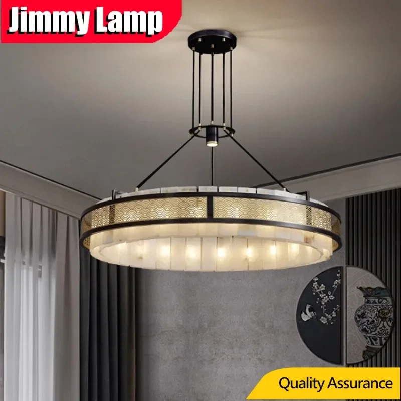 

Modern Minimalist Marble Pendant Light Adjustable For Living Room Single Ring Copper Bar Area Marble Pendant Light