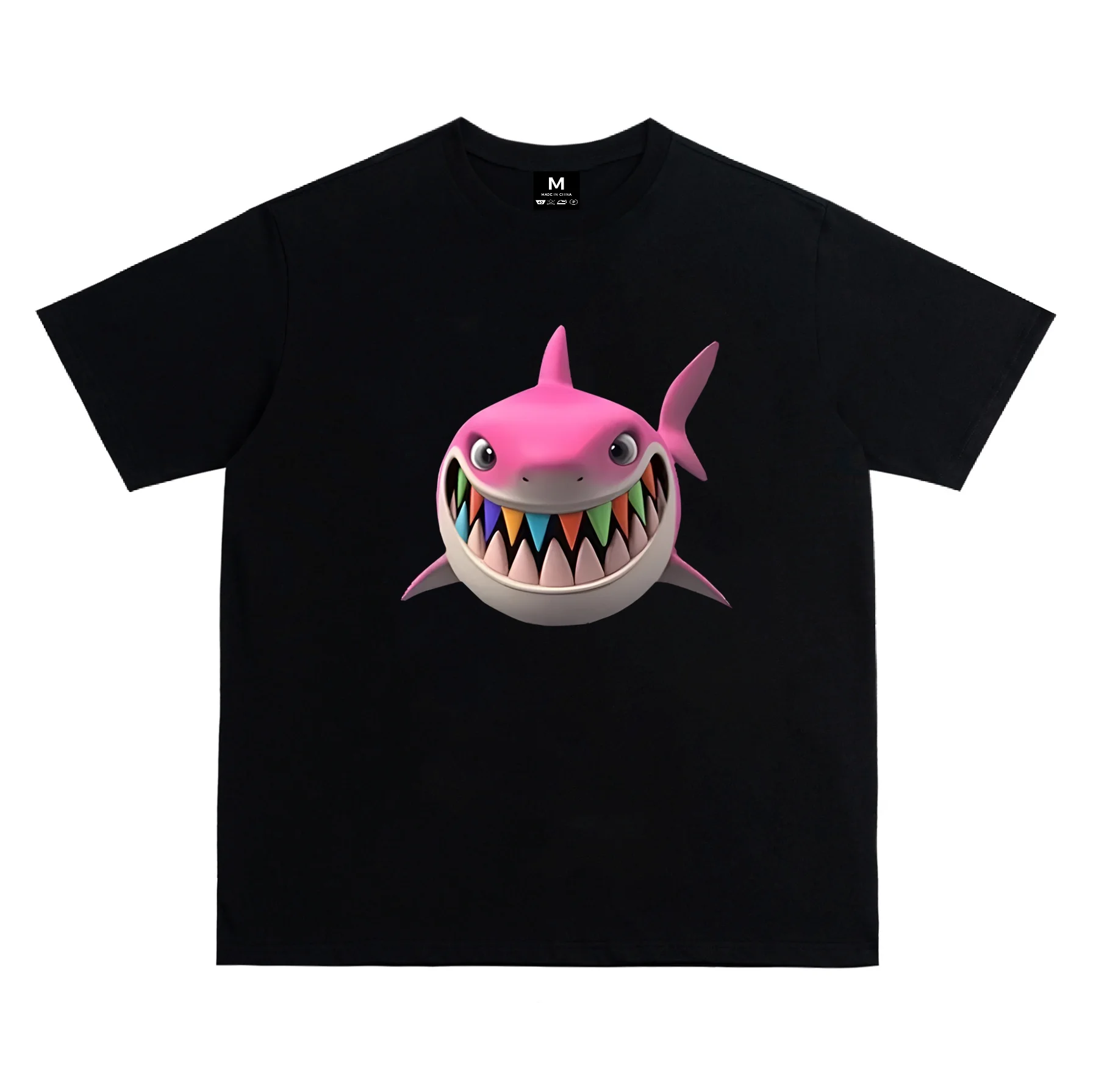 الكرتون القرش قصيرة الأكمام الجرافيك تي شيرت الصيف موضة الترفيه الراقية تنوعا القطن الخالص الرجال والنساء Y2K تي شيرت
