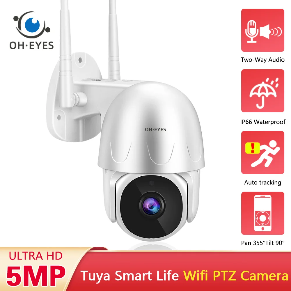 

5MP Tuya Wifi PTZ Camera Outdoor Smart Life Wireless IP Security Cam 2 Way Audio CCTV Mini Speed Dome Camera Video Surveillance