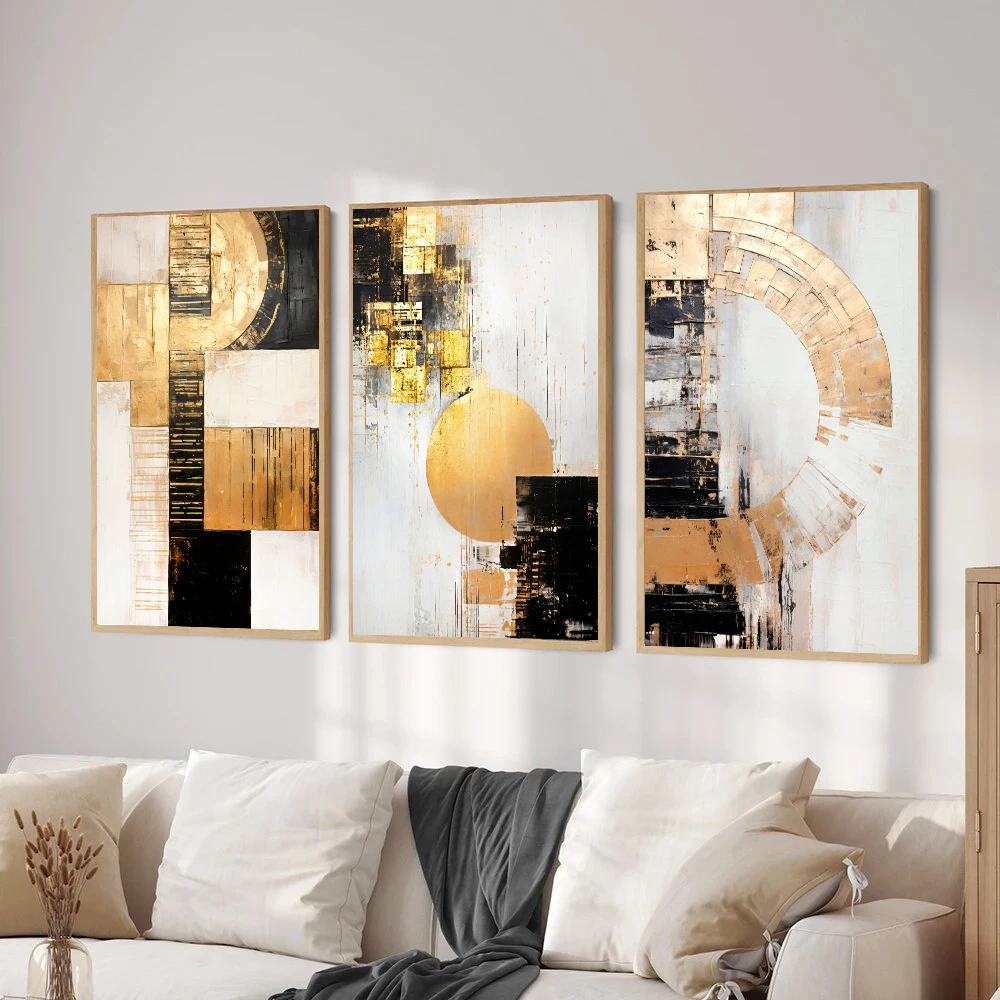 Abstract Black and Yellow Textured Painting Modern Abstract POP Geometry Wall Art Picture Living Room Porch Entrance Home Decor
