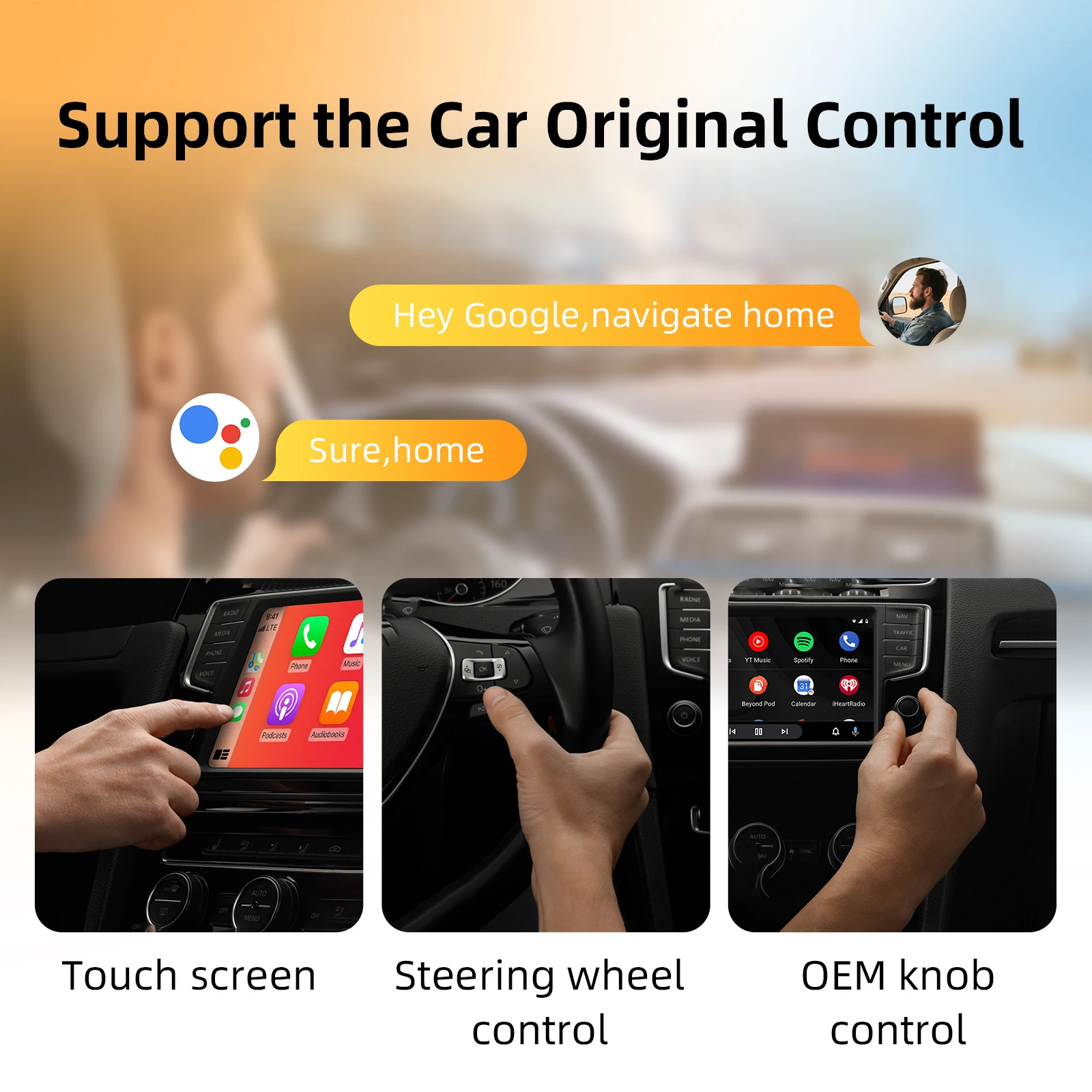 Adattatore automatico Android CarPlay wireless EzoneTronics per auto cablate di fabbrica, CarPlay wireless e Android auto 2 in 1