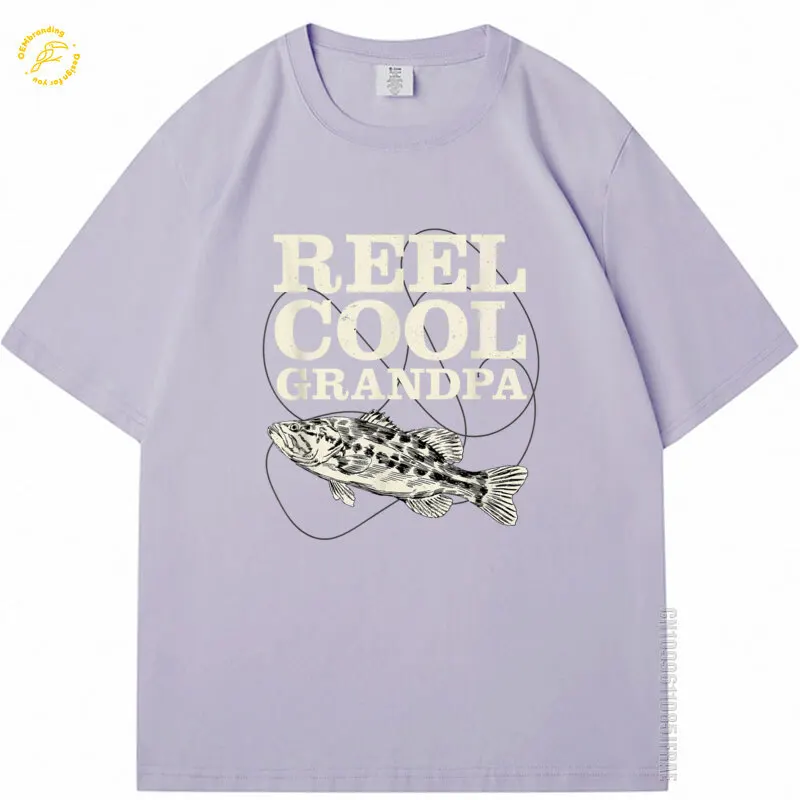

Reel Cool Grandpa Fishin Fathers Day Oversized T Shirt Harajuku 2025 Hot Tee Fashion 한국인 후기 많은 옷 남자 Men's T-Shirts Short Sleeve