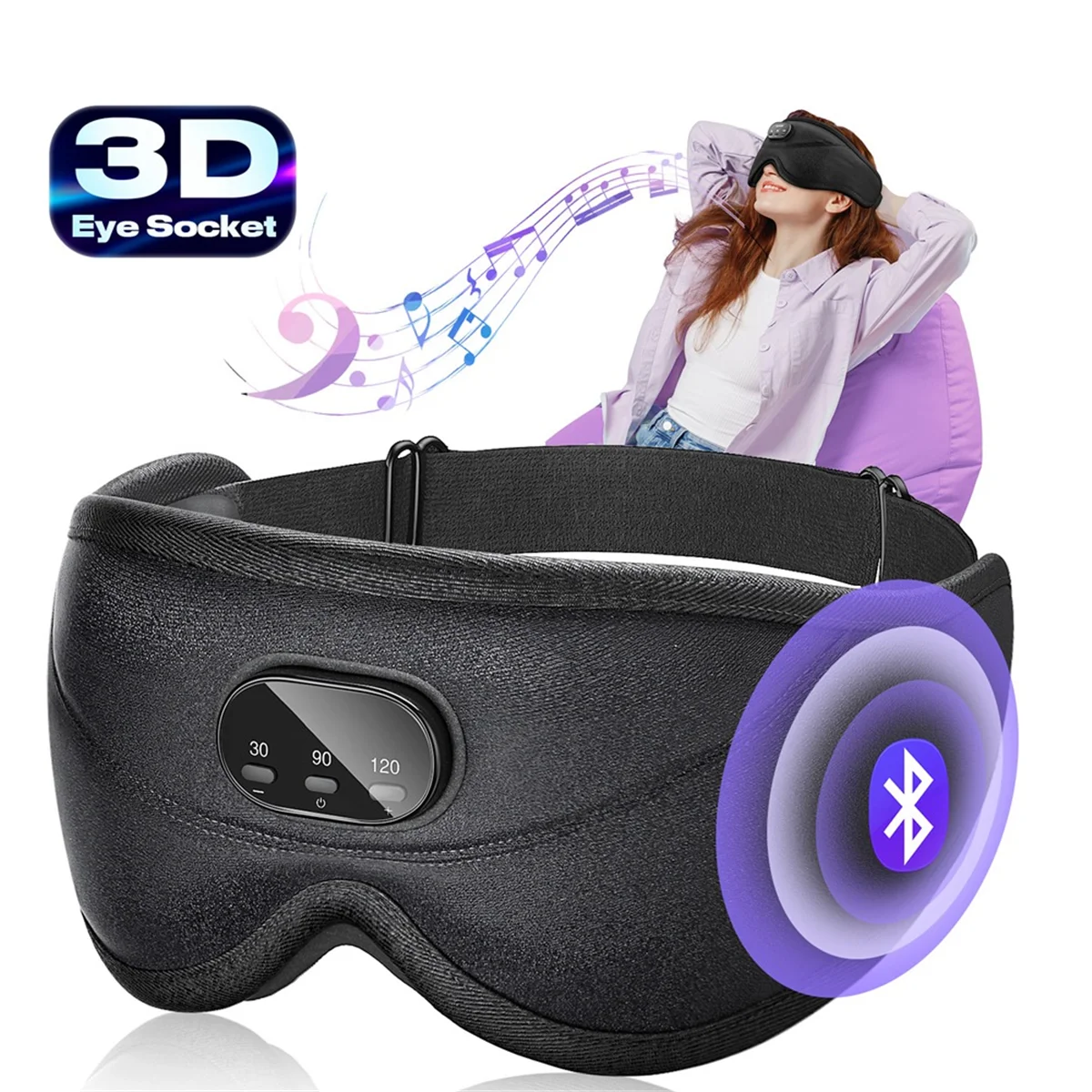 A20M 3D Bluetooth Sleeping Mask Headphones Eye Mask Comfortable Wireless Music Sleep Mask Noise Reduction Blackout Sleep Mask