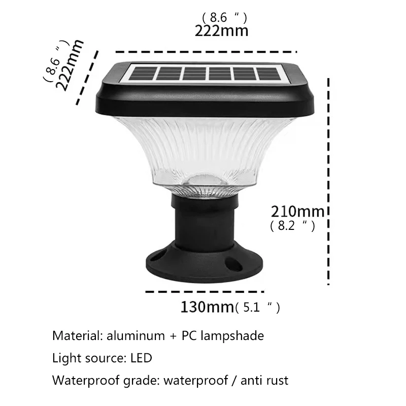 SAMAN Outdoor Solar Post Lamp Modern Creative LED Courtyard Waterproof Column Light for Garden Balcony Villa Porch Decor