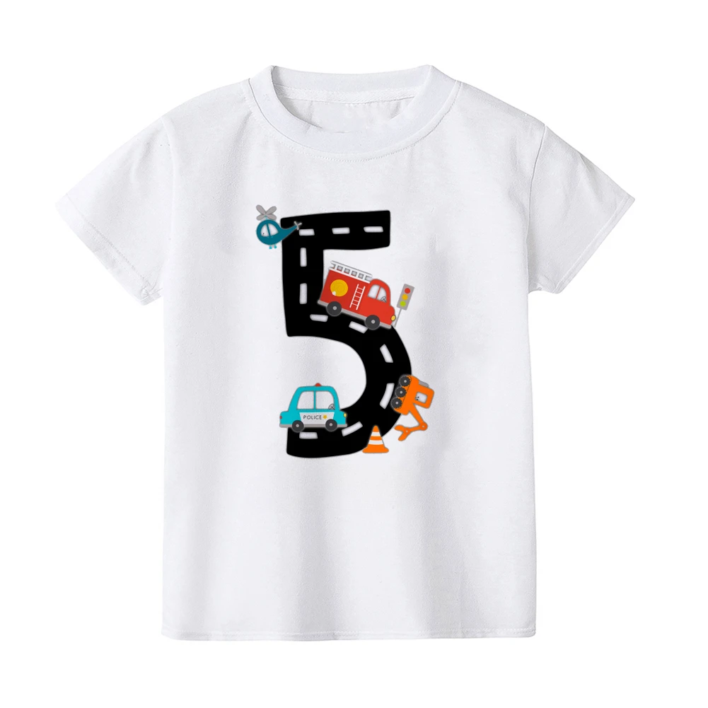 Personalized Construction Birthday Shirt Boy Clothes Custom Name Kid Vehicle Cotton Tshirt Birthday Party Gift Children Shirts