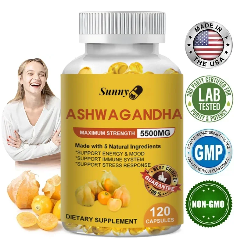 Ashwagandha Supplement Capsules - High Strength Extract - Relieves Stress and Anxiety, Helps Mood, Immunity, Energy