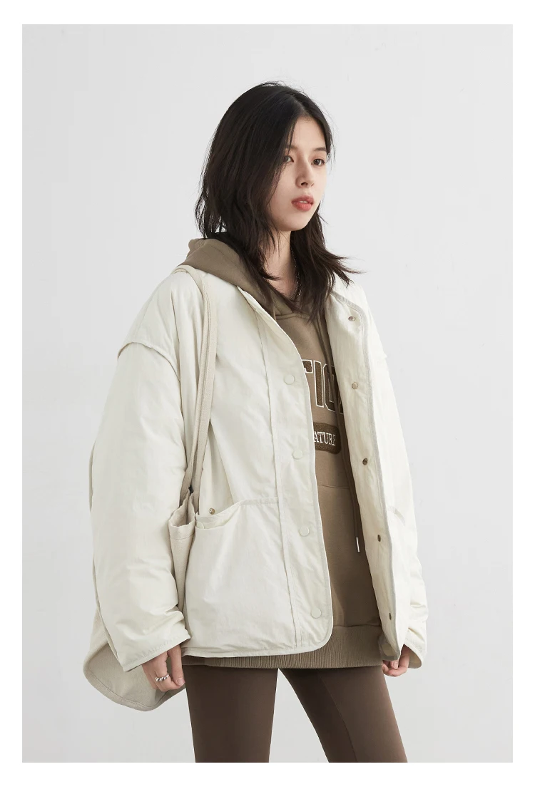 CHIC VEN Women Down Coats Simple Loose Texture Round Neck Down Jacket 90 White Duck Down Jacket Autumn Winter 2025