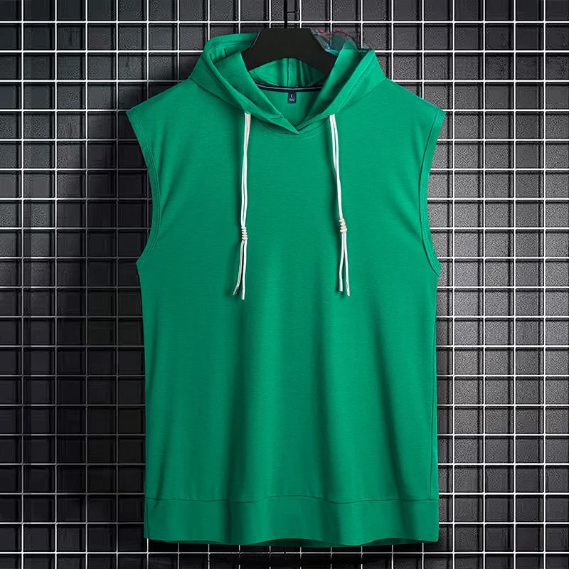 Loose Fit Hooded Sleeveless T-Shirt Vest Men's Fashion Brand Rendy Ins W Trendy Knitted Vest Wide Neck Design Autumn Style