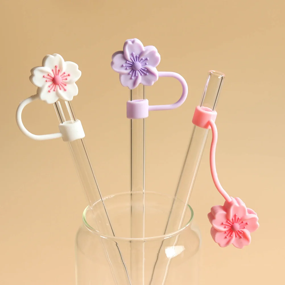 Reusable Straw Cartoon Flower Shaped Straw Tips Covers Toppers Silicone Dust-Proof Caps Water Bottle Accessories