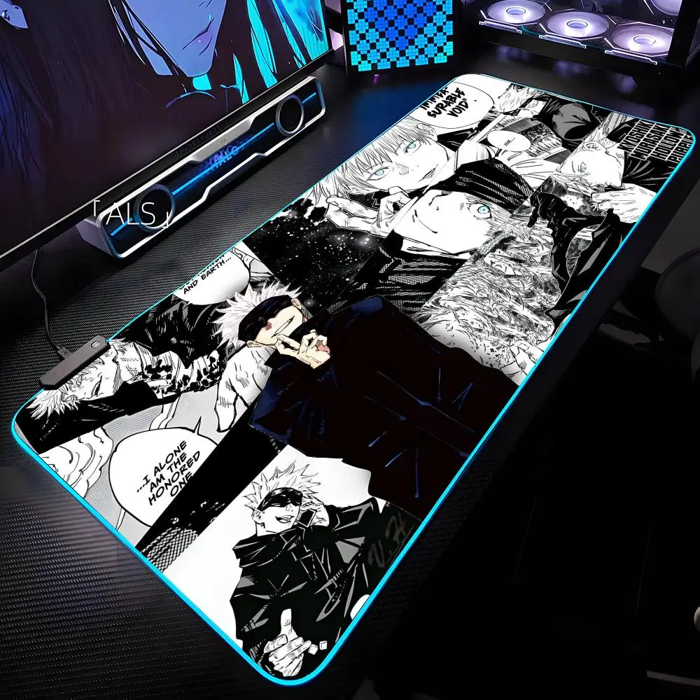 Anime J-Jujutsu K-KaisenS Mouse Pad RGB Backlit Mouse Pad Laptop Mouse Pad Laptop Gamer Computer Desk Gaming Accessories