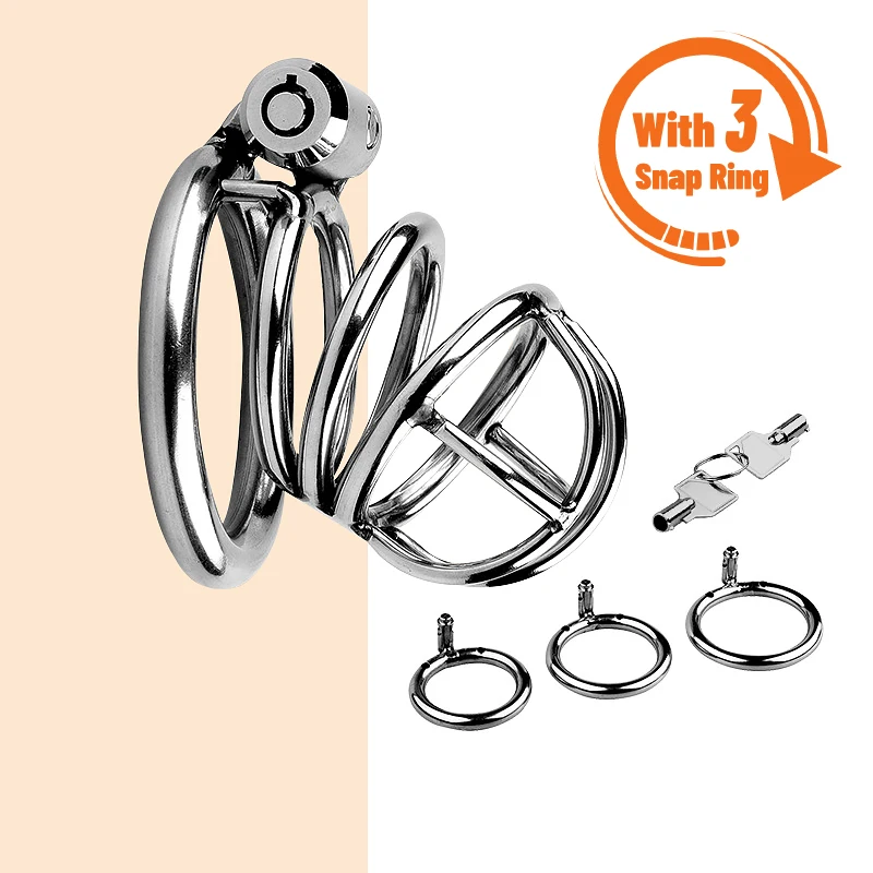 Metal Chastity Cage with 3 Snap Ring Men's SM Bondage Device Penis Urethra Lock Adult Steel Restriction Chastity Cage Sex Toys