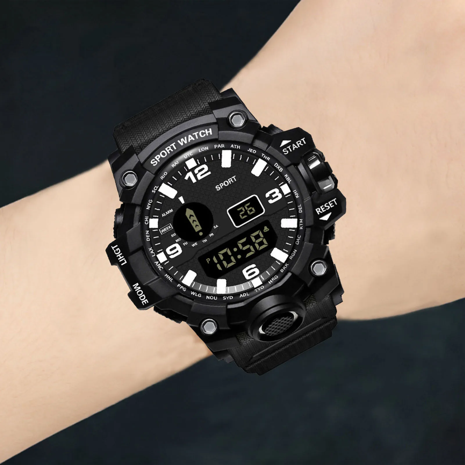 Cool Men\'s Oversized Design Light Digital Sports Plan Shaped Dial Electronics Wrist Watch