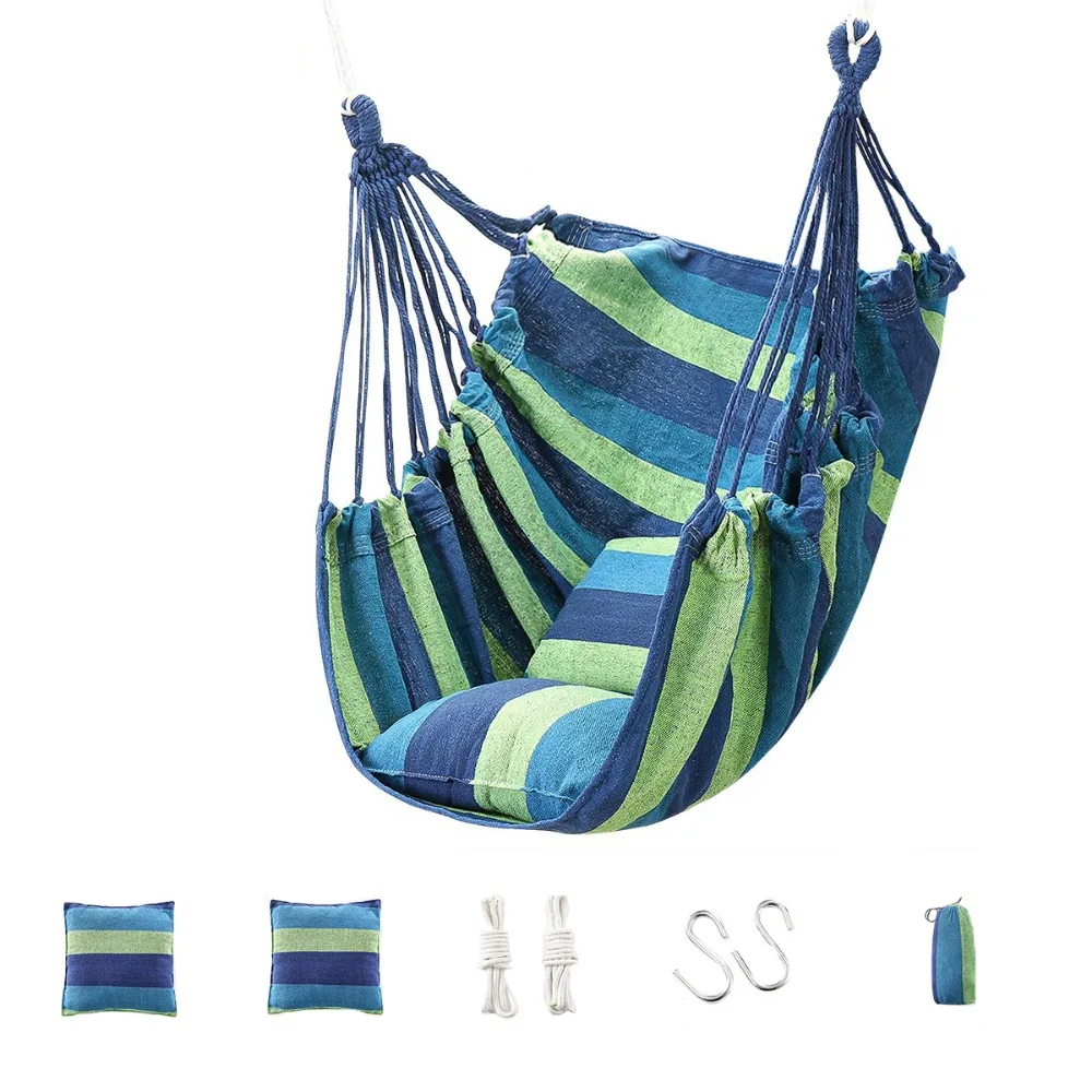 

Leisure Comfortable Dormitory Hammock Chair Thicken Canvas Garden Swing Chair Handwoven with Storage Bag Garden Swing Seat Porch