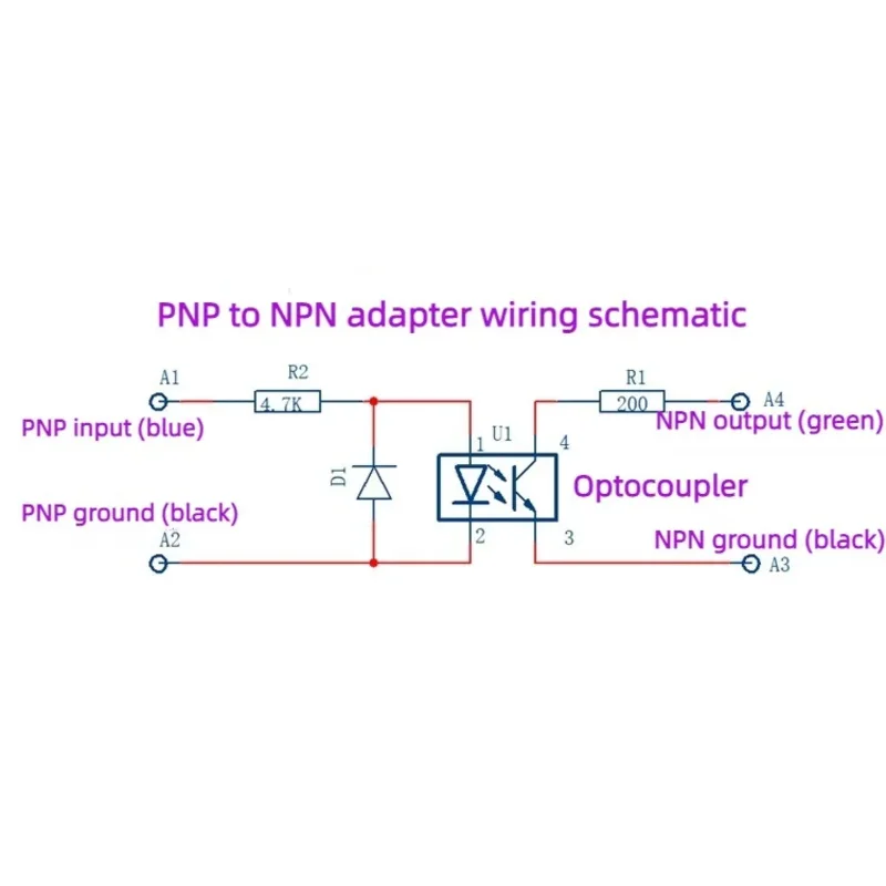 2Pcs PNP to NPN Adapter Cable, Two-wire System, Optocoupler Isolation