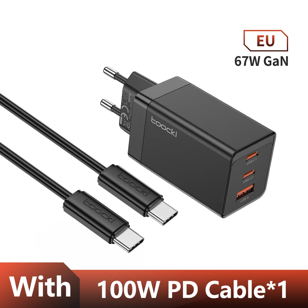 Toocki 67W GaN USB-C oplader snelladen QC4.0 PD 3.0 type-C oplader voor iPhone 14 13 12 Pro iPad Xiaomi Samsung Huawei tablets