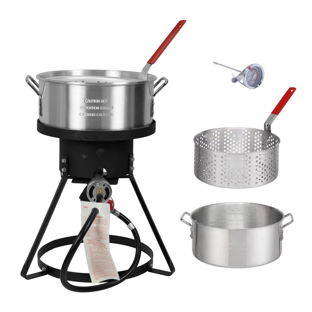 

10.5-Quart Outdoor Propane Fish Fryer with Aluminum Filter Basket and Thermometer for frying fish, wings, 50,000 BTU GasPropane