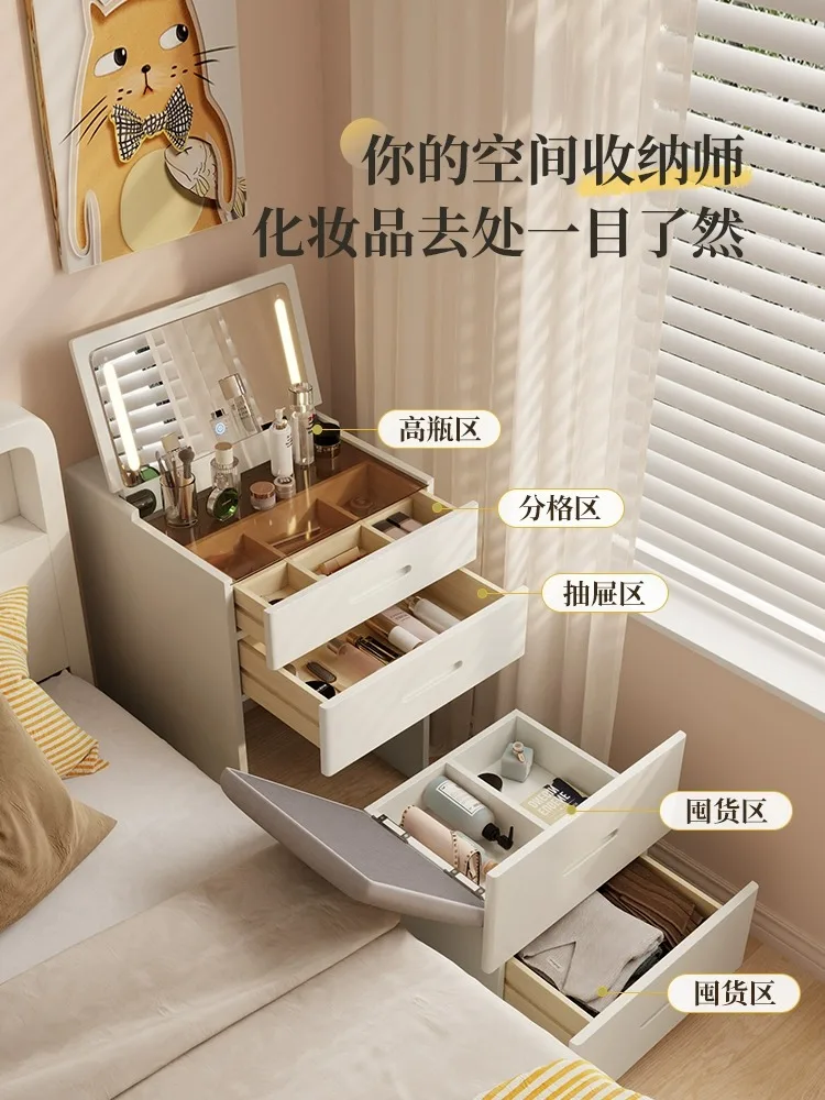 Solid wood dressing table 2023 new light luxury modern minimalist bedroom dressing table with mirror princess wind bucket cabine