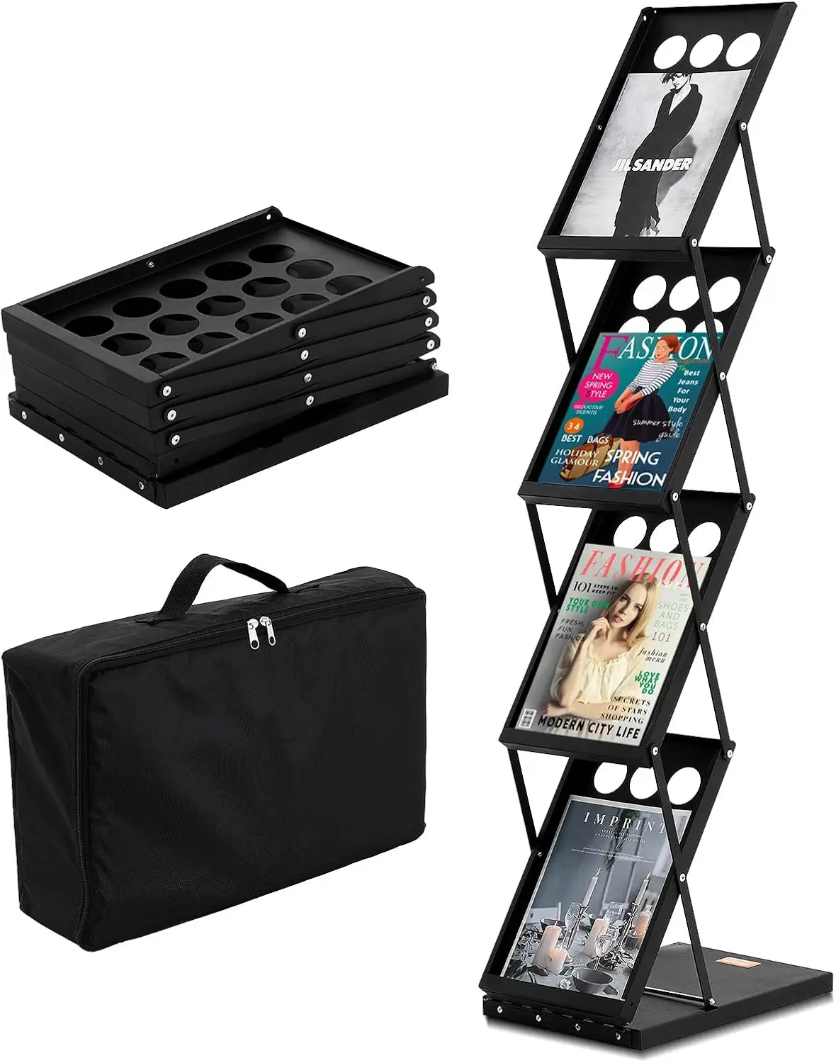 Floor-standing Magazine Rack Foldable Brochure Display Stand 4 Pockets Metal Literature Catalog Rack