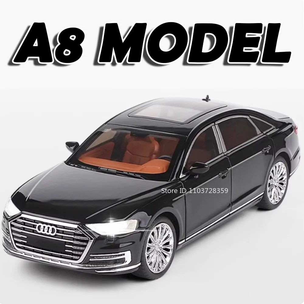 

1:24 Scale A8 A6L Model Toy Cars Alloy Diecast Sound Light Doors Opened Pull Back Shock Absorption Vehicle Toys for Kids Gifts