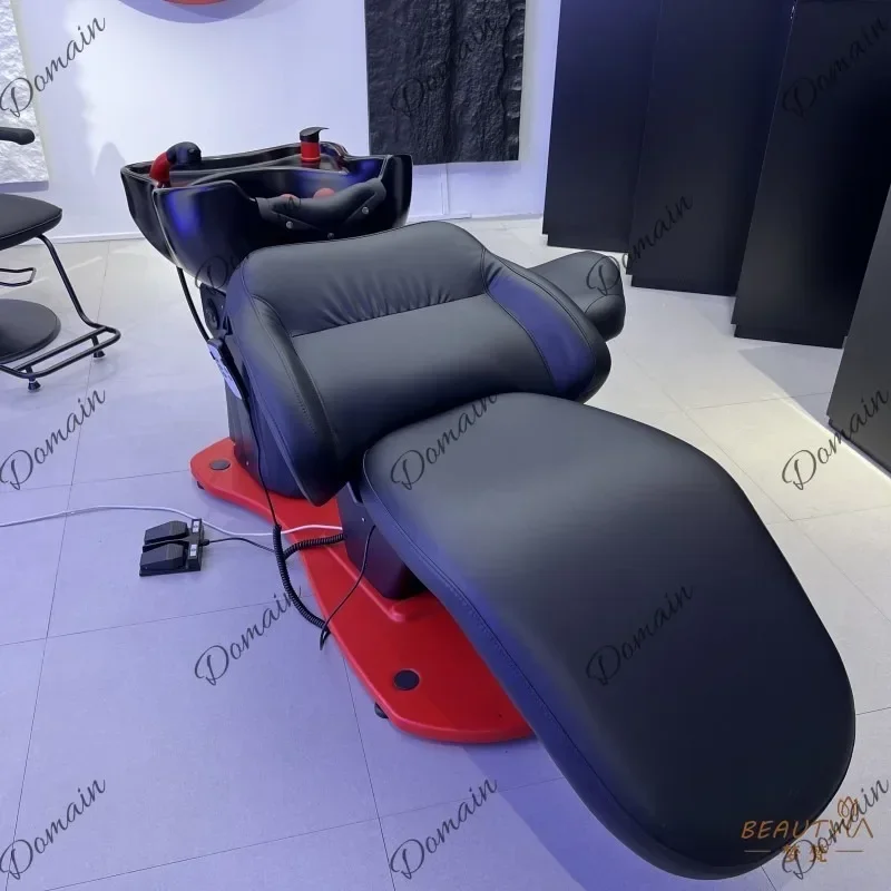 G K BJ Trendy Electric Adjustable Hair Salon Shampoo Bed With Luxury Ceramic Basin Semi-Reclining Wash Sink E