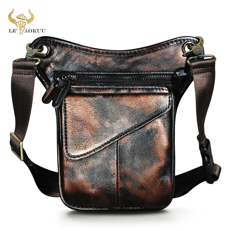 

Cattle Cow Leather Men Design Classic Coffee Vintage Strap Sling Bag Multi-function Travel Fanny Waist Belt Pack Leg Bag 211-3