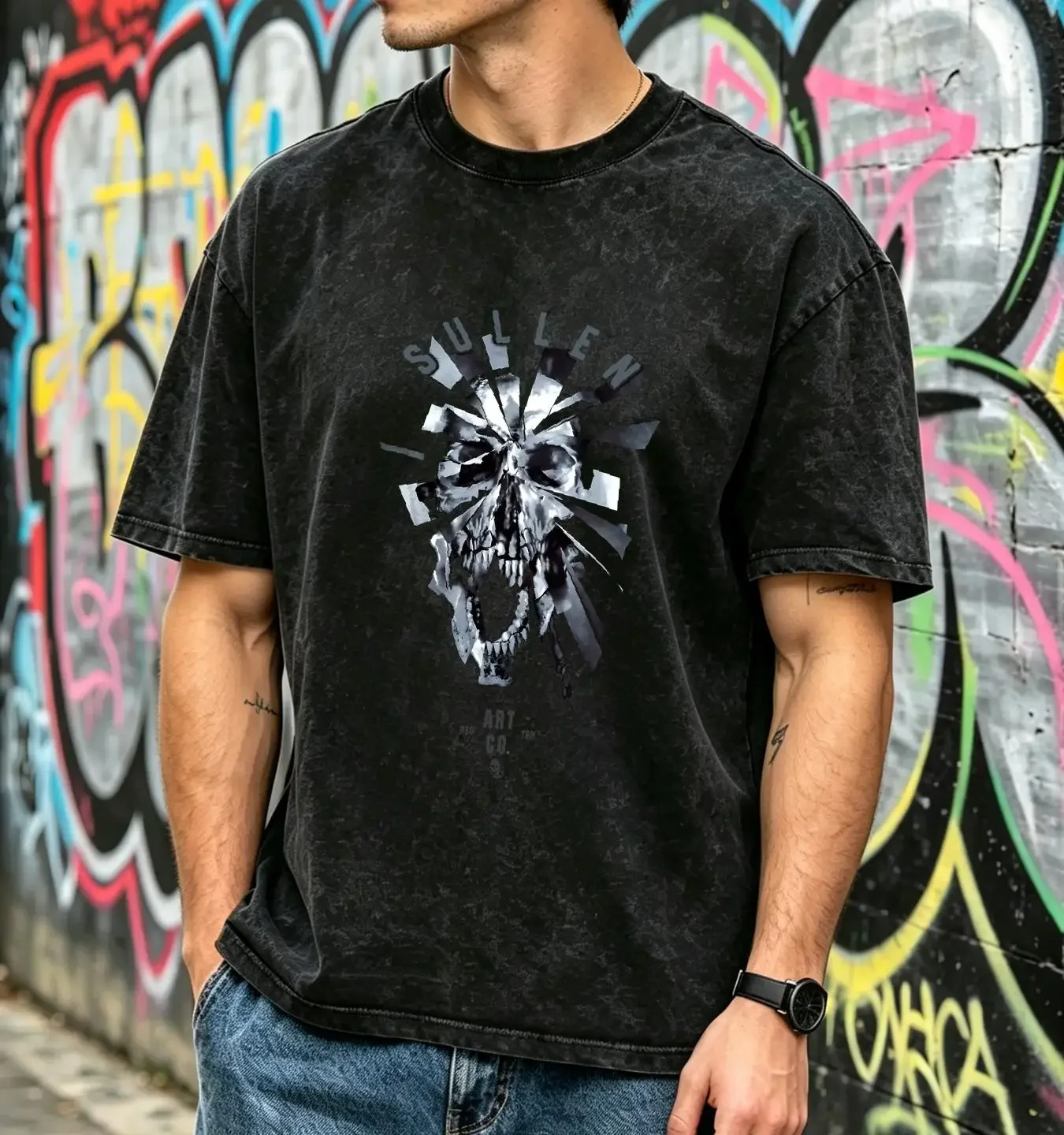 washed T Shirt Sullen Shattered SCM3639 Standard Tattoo For Men long or short sleeves vintage Washed fashion Stylish Breathable