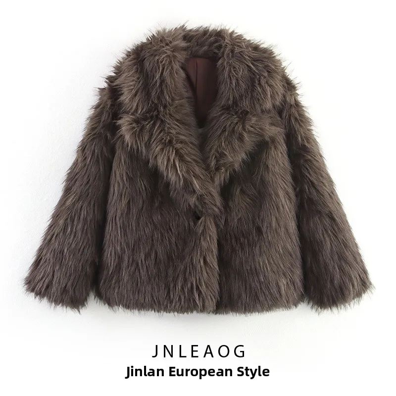 

JNLEAOG Faionable Thiened Artificial Fur Coat Women's Autumn New Sle Design Sense Versatile Outerwear Polyester Fabric