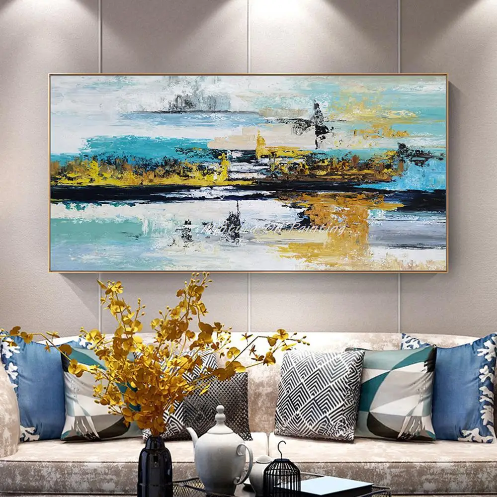 

Mintura, произведение искусства большого размера, ручная роспись маслом на холсте, синий абстрактный пейзаж, современное украшение для комнаты, настенная картина