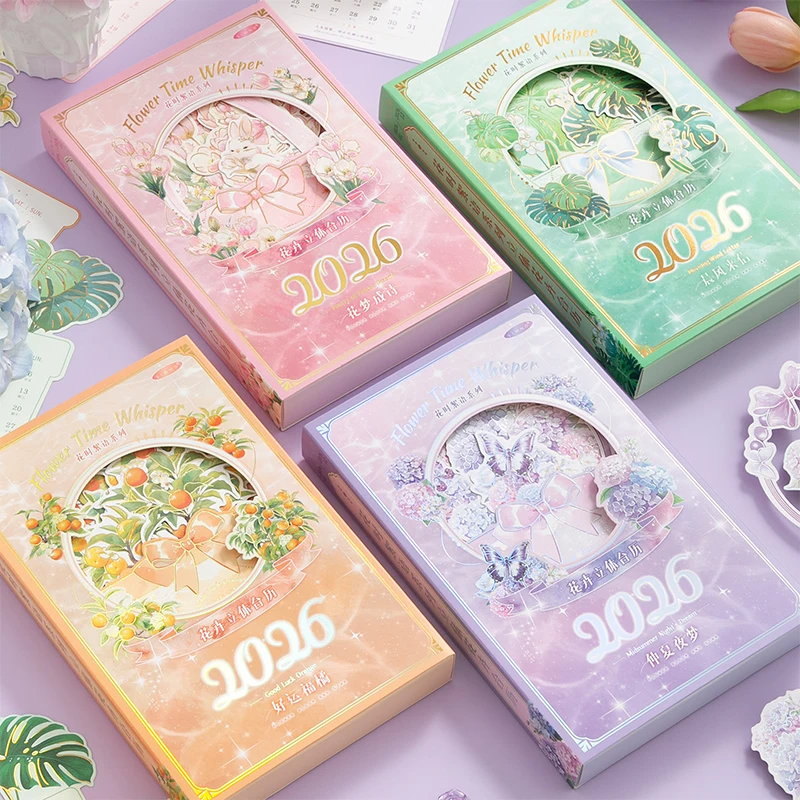 2026 3D Flower Wooden Desk Calendar With Memo Notes To Do List Tablop Schedule Monthly Calendar For Home Office Supplies