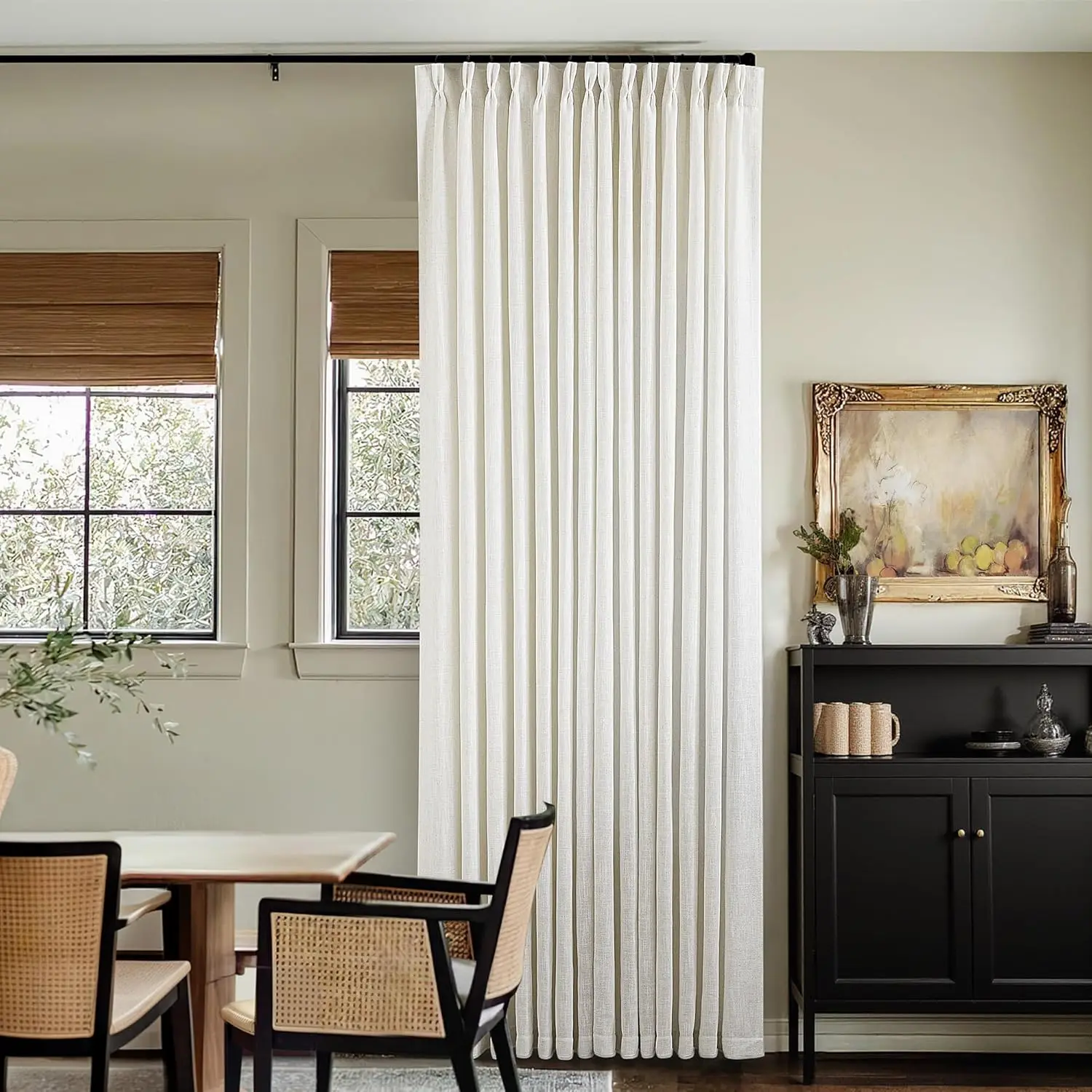 

102 Inch Long Pinch Pleat Linen Curtains for Living Room, 2 Panels Natural Light Filtering Privacy Pleated Drapes with Hooks and