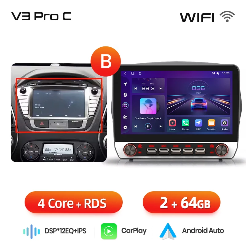 Junsun 13.1″ QLED Draadloze CarPlay Android Auto Autoradio Voor Hyundai Tucson 2 ix35 2009-2015 Intelligente Systemen DSP SWC RDS