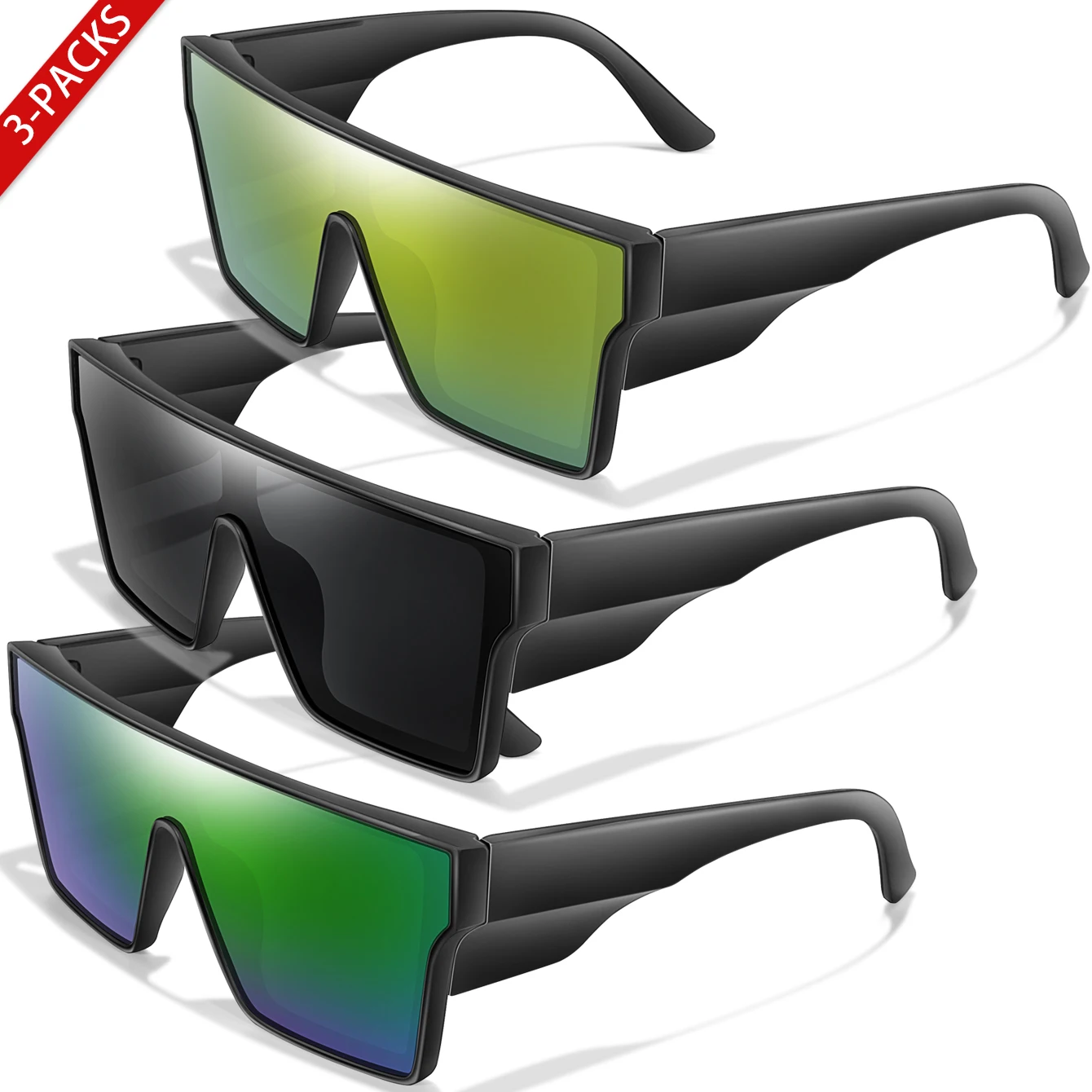3 Paar Sonnenbrillen mit großem Rahmen, UV400, bunte Gläser, für Herren und Damen, Outdoor-Sport, Angeln, Radfahren, Wandern, Laufen, Fahren, Brillen, Geschenk