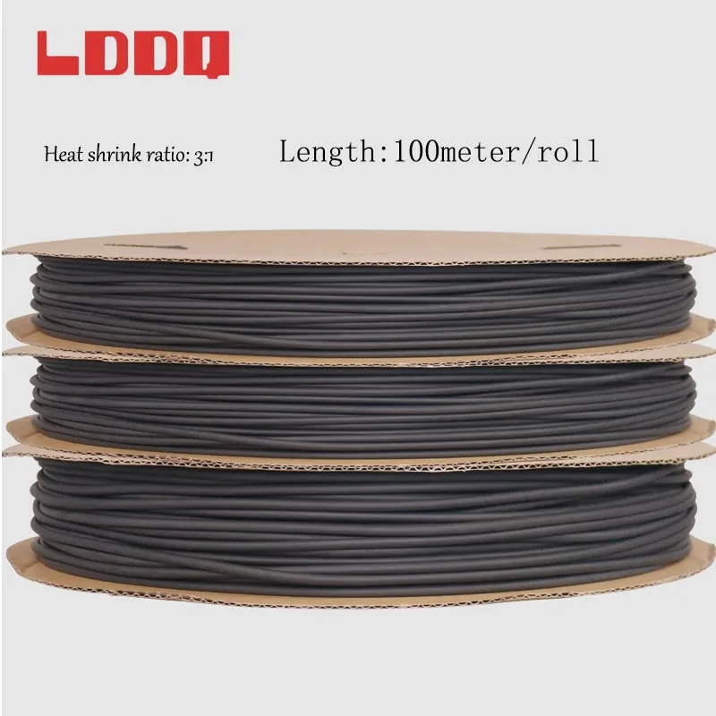 LDDQ 100meter/roll Black Heat Shrink Tube Adhesive Glue Lined Tubing Ratio 3:1 Waterproof Cable Sleeve 3.2/4.8/6.4/7.9mm